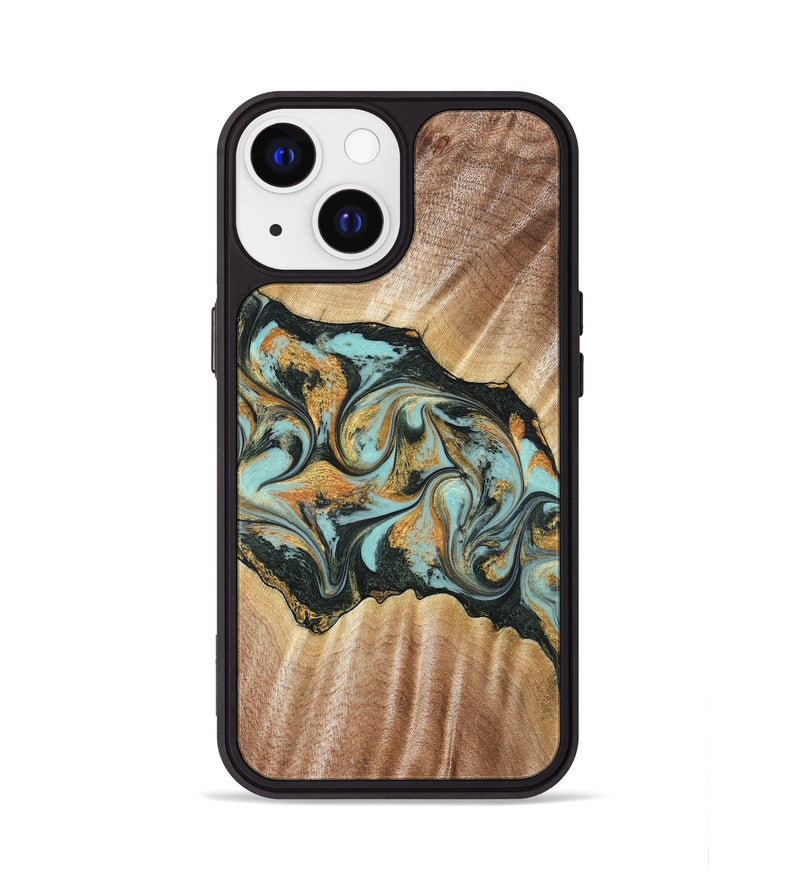 iPhone 13 Wood Phone Case - Javon (Teal & Gold, 822856)