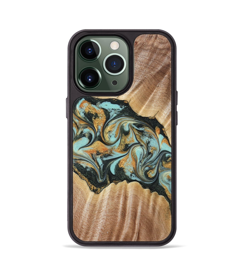 iPhone 13 Pro Wood Phone Case - Javon (Teal & Gold, 822856)