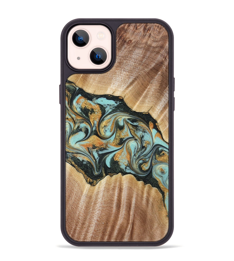 iPhone 14 Plus Wood Phone Case - Javon (Teal & Gold, 822856)