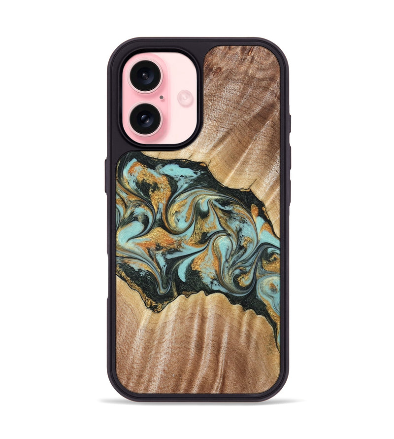 iPhone 16 Wood Phone Case - Javon (Teal & Gold, 822856)