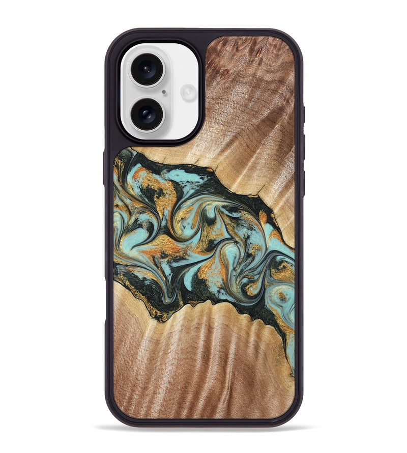 iPhone 16 Plus Wood Phone Case - Javon (Teal & Gold, 822856)