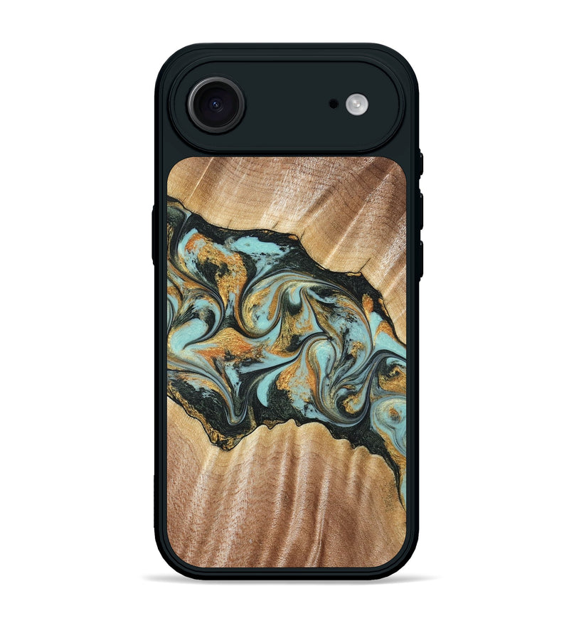 iPhone 17 Air Wood Phone Case - Javon (Teal & Gold, 822856)