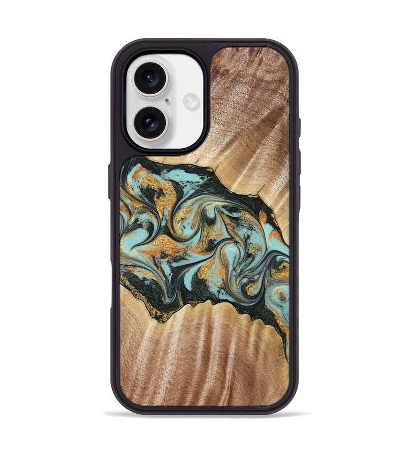 iPhone 17 Wood Phone Case - Javon (Teal & Gold, 822856)