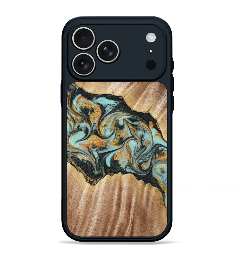 iPhone 17 Pro Max Wood Phone Case - Javon (Teal & Gold, 822856)