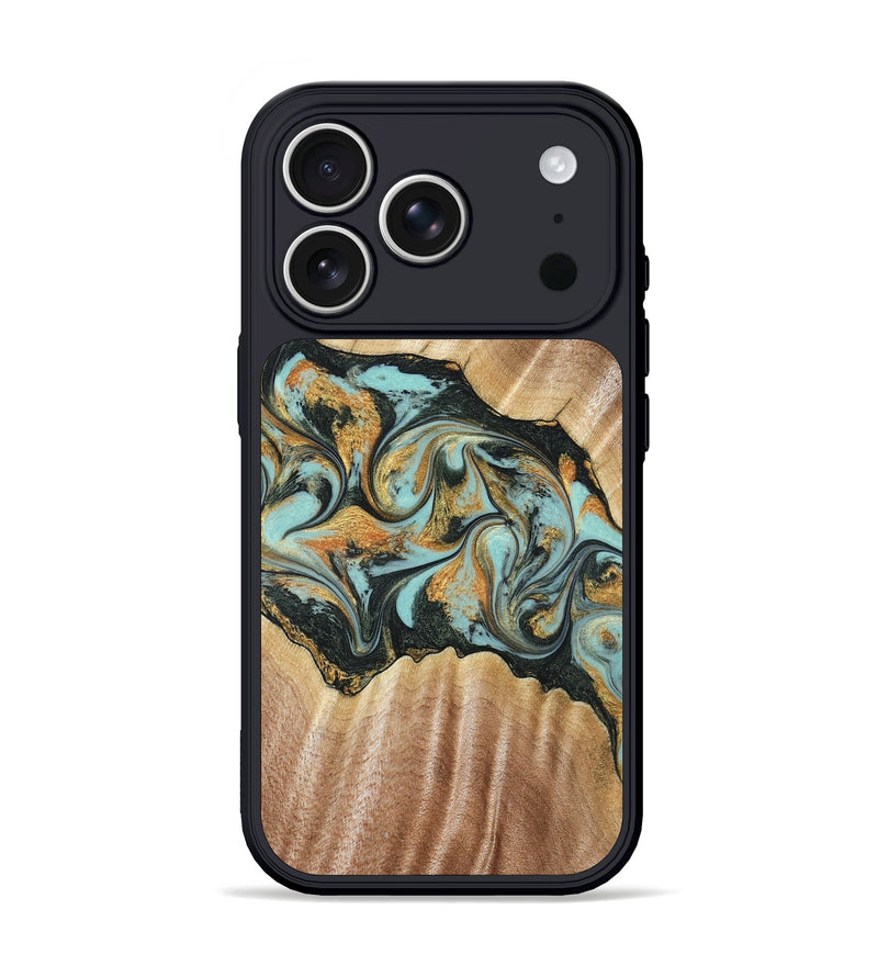 iPhone 17 Pro Wood Phone Case - Javon (Teal & Gold, 822856)