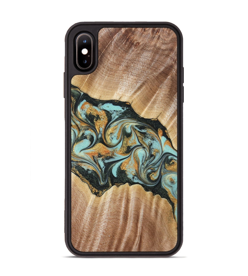 iPhone Xs Max Wood Phone Case - Javon (Teal & Gold, 822856)