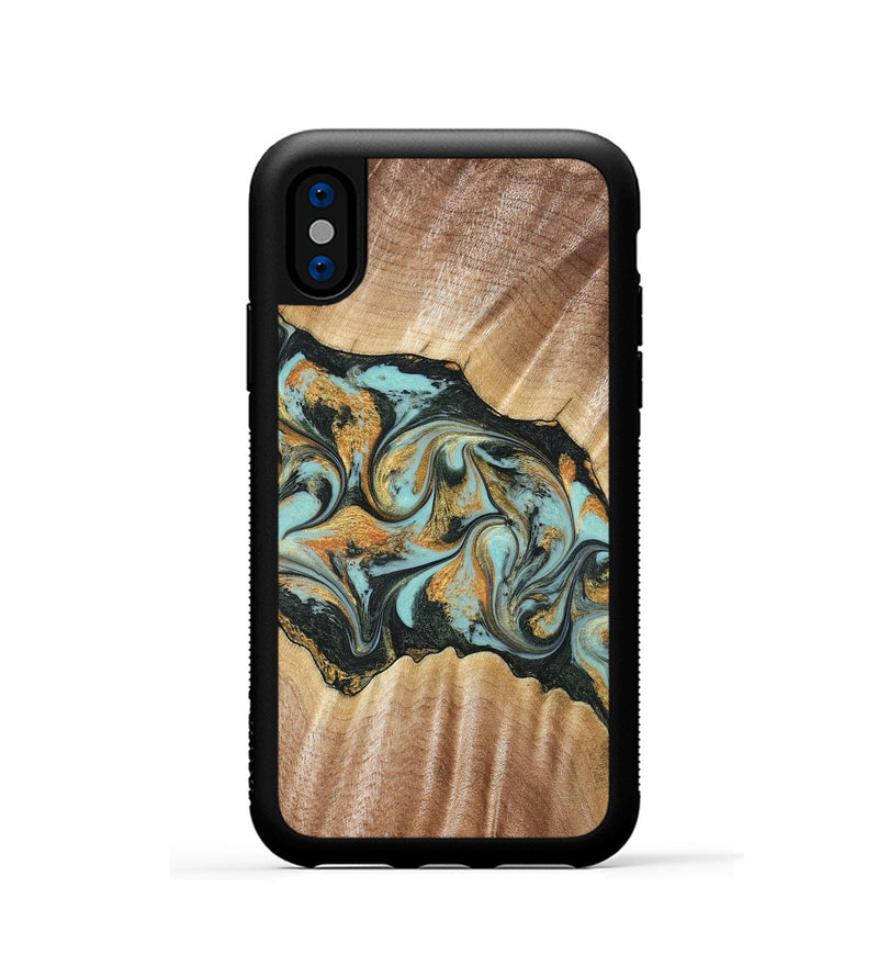 iPhone Xs Wood Phone Case - Javon (Teal & Gold, 822856)