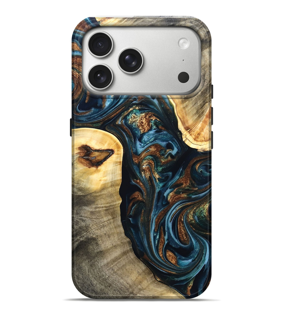 iPhone 17 Pro Max Wood Live Edge Phone Case - Viviana (Teal & Gold, 822869)