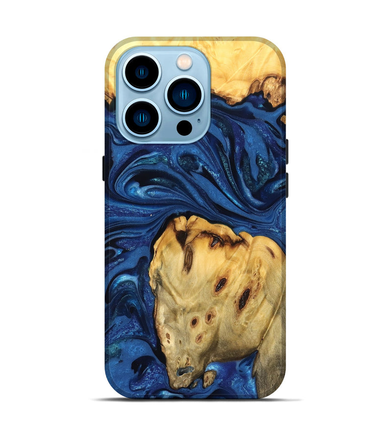 iPhone 14 Pro Wood Live Edge Phone Case - Leta (Blue, 822871)
