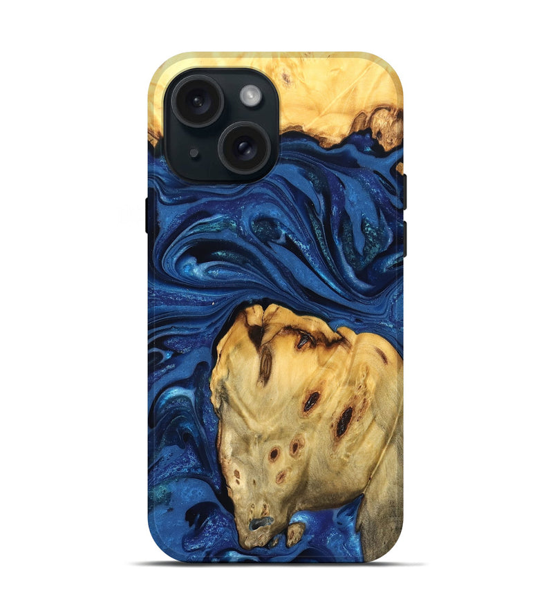 iPhone 15 Wood Live Edge Phone Case - Leta (Blue, 822871)