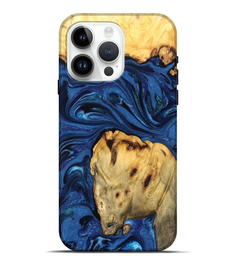 iPhone 15 Pro Max Wood Live Edge Phone Case - Leta (Blue, 822871)