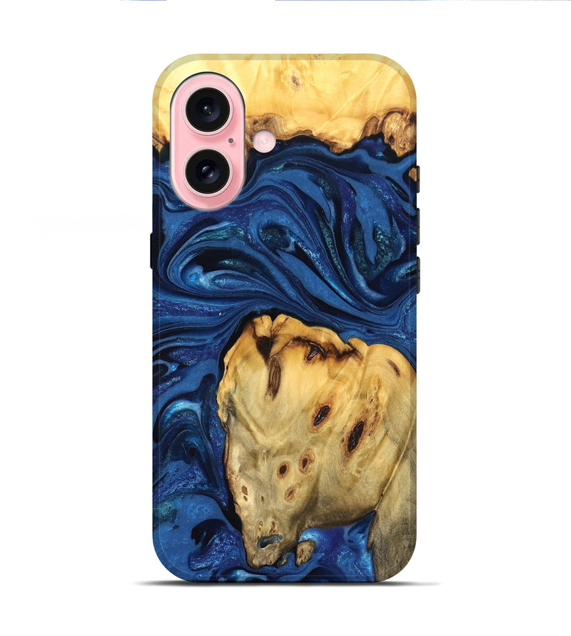 iPhone 16 Wood Live Edge Phone Case - Leta (Blue, 822871)