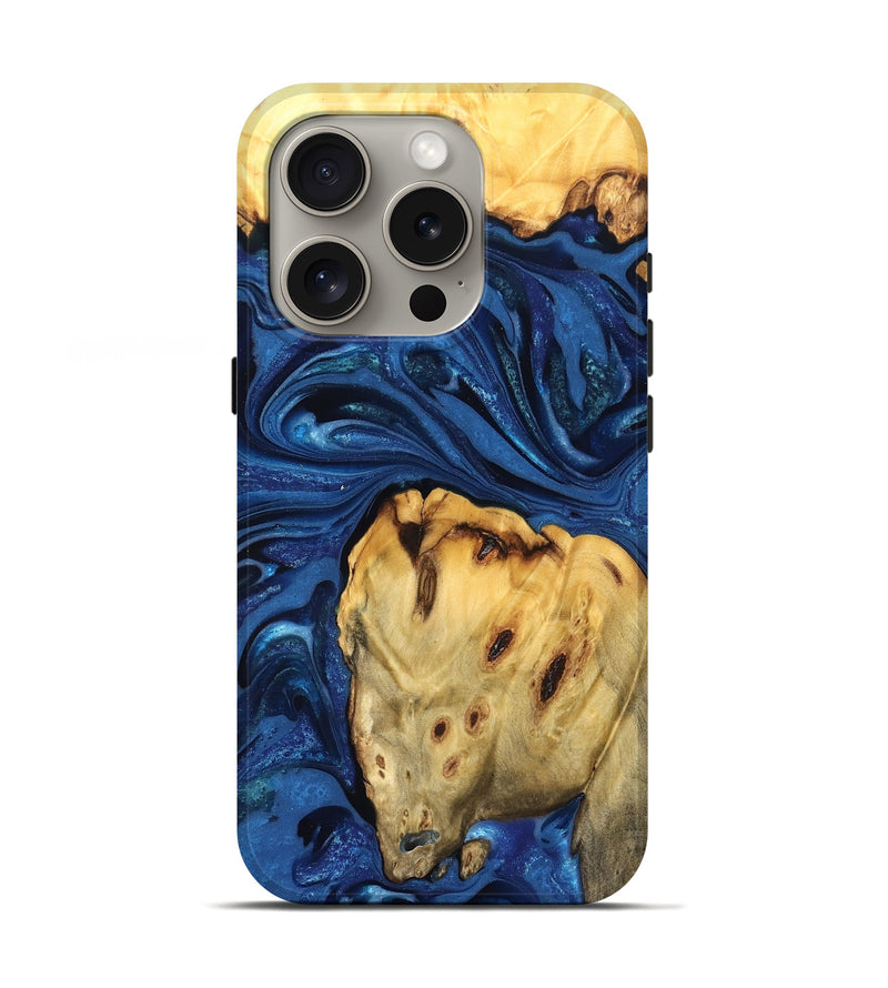 iPhone 16 Pro Wood Live Edge Phone Case - Leta (Blue, 822871)