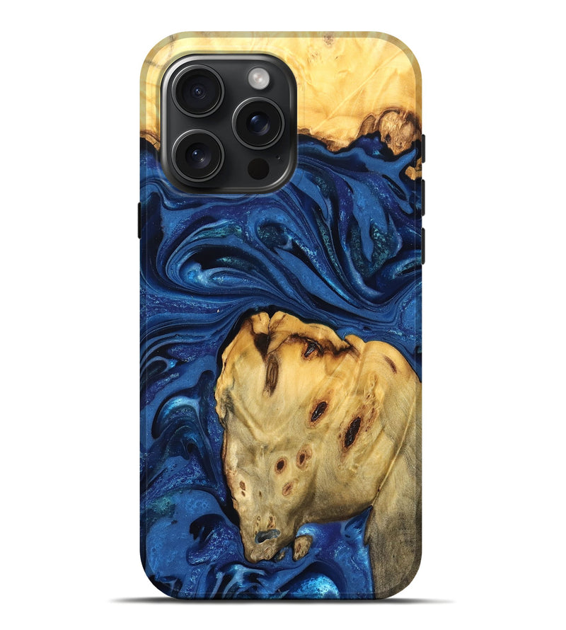 iPhone 16 Pro Max Wood Live Edge Phone Case - Leta (Blue, 822871)