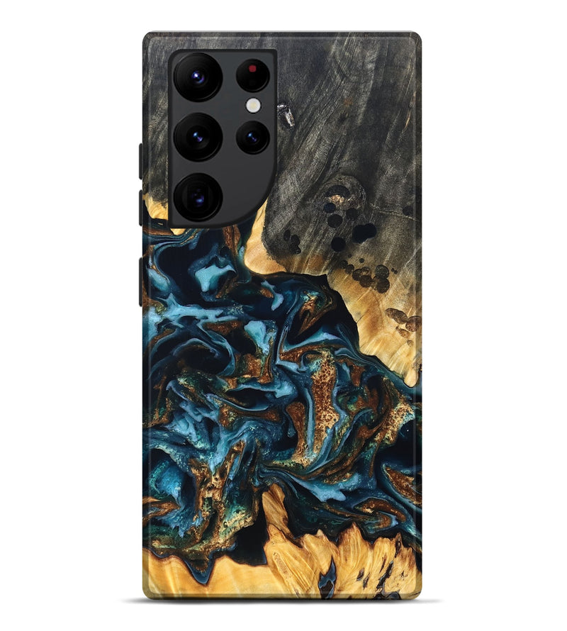 Galaxy S22 Ultra Wood Live Edge Phone Case - Jessi (Teal & Gold, 822876)