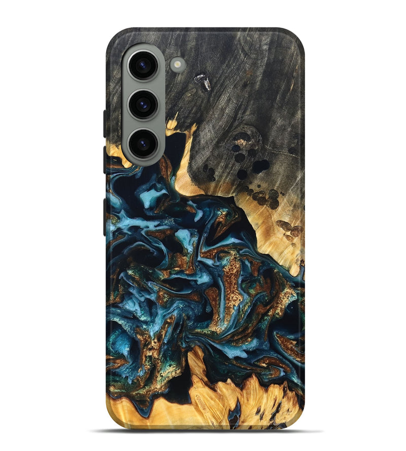 Galaxy S23 Plus Wood Live Edge Phone Case - Jessi (Teal & Gold, 822876)