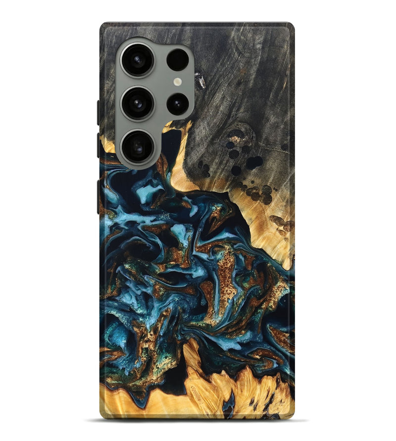 Galaxy S24 Ultra Wood Live Edge Phone Case - Jessi (Teal & Gold, 822876)