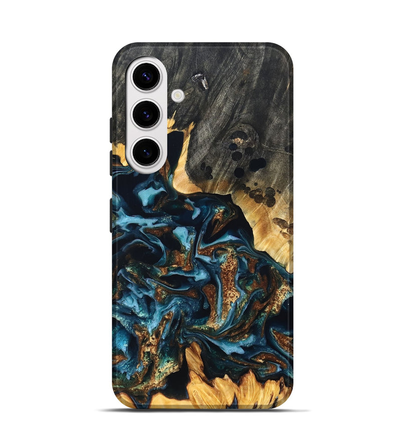 Galaxy S25 Wood Live Edge Phone Case - Jessi (Teal & Gold, 822876)