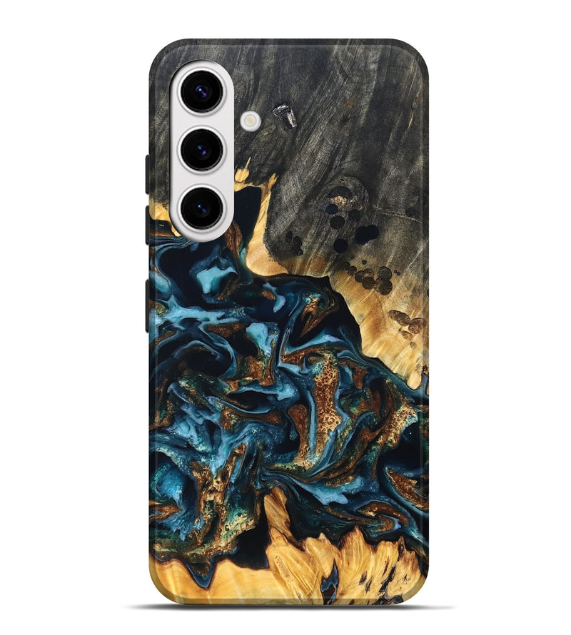 Galaxy S25 Plus Wood Live Edge Phone Case - Jessi (Teal & Gold, 822876)