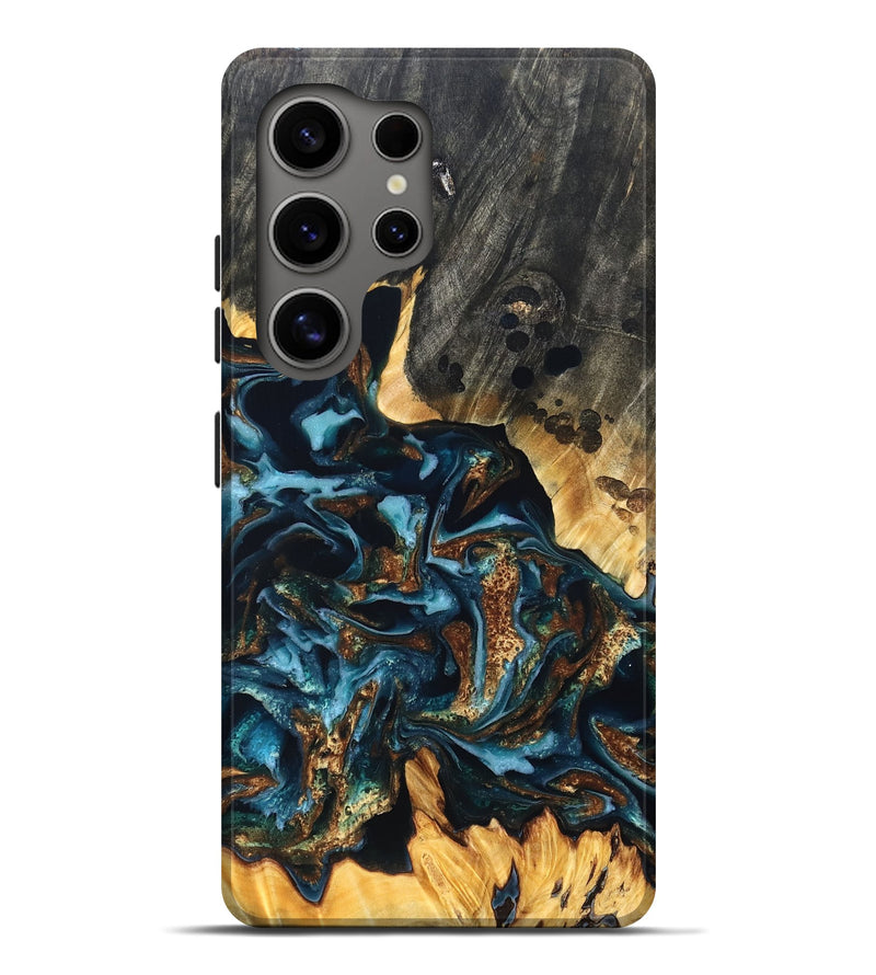 Galaxy S25 Ultra Wood Live Edge Phone Case - Jessi (Teal & Gold, 822876)
