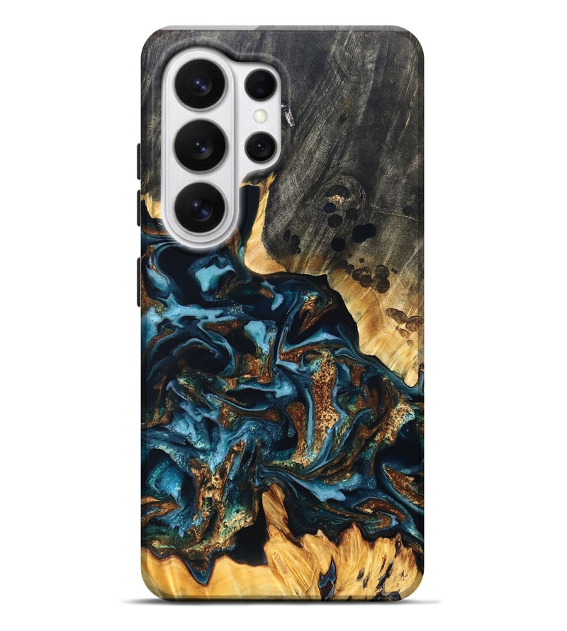 Galaxy S26 Ultra Wood Live Edge Phone Case - Jessi (Teal & Gold, 822876)