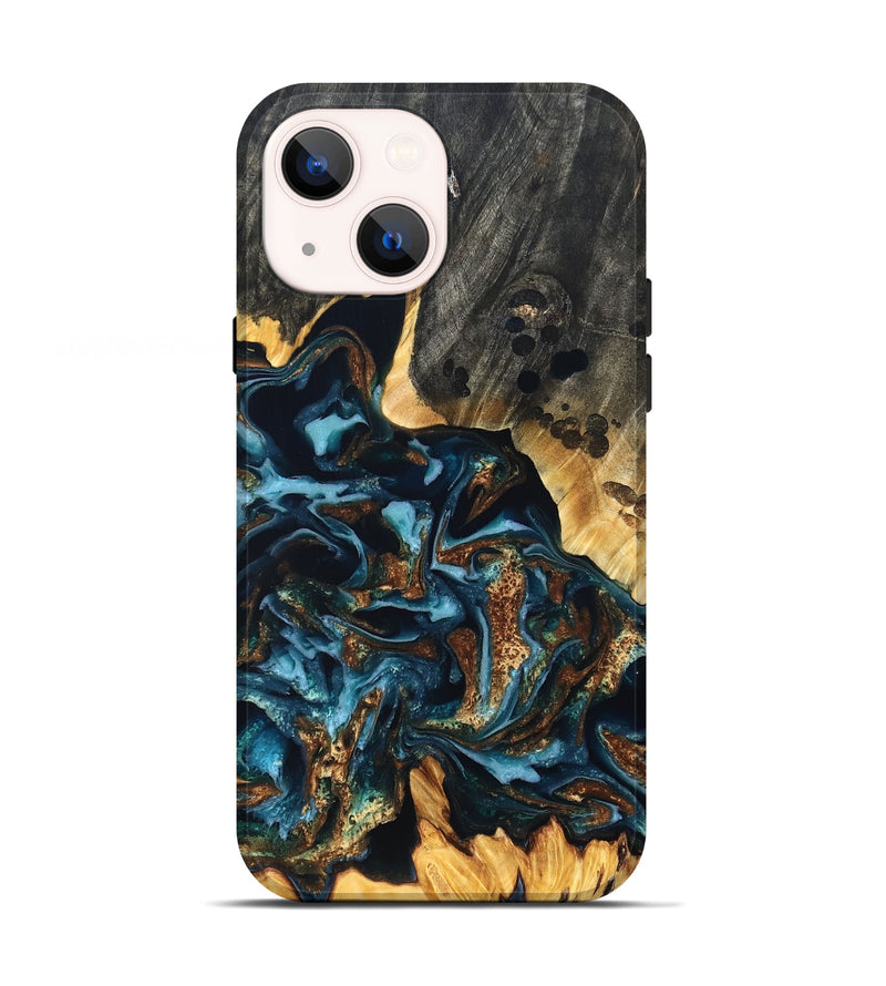iPhone 13 Wood Live Edge Phone Case - Jessi (Teal & Gold, 822876)
