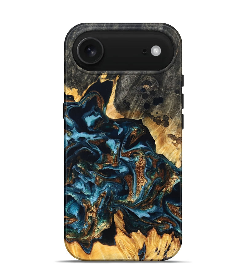 iPhone 17 Air Wood Live Edge Phone Case - Jessi (Teal & Gold, 822876)