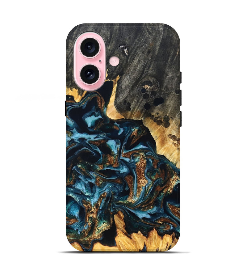 iPhone 17 Wood Live Edge Phone Case - Jessi (Teal & Gold, 822876)