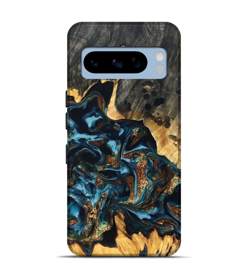 Pixel 8 Pro Wood Live Edge Phone Case - Jessi (Teal & Gold, 822876)