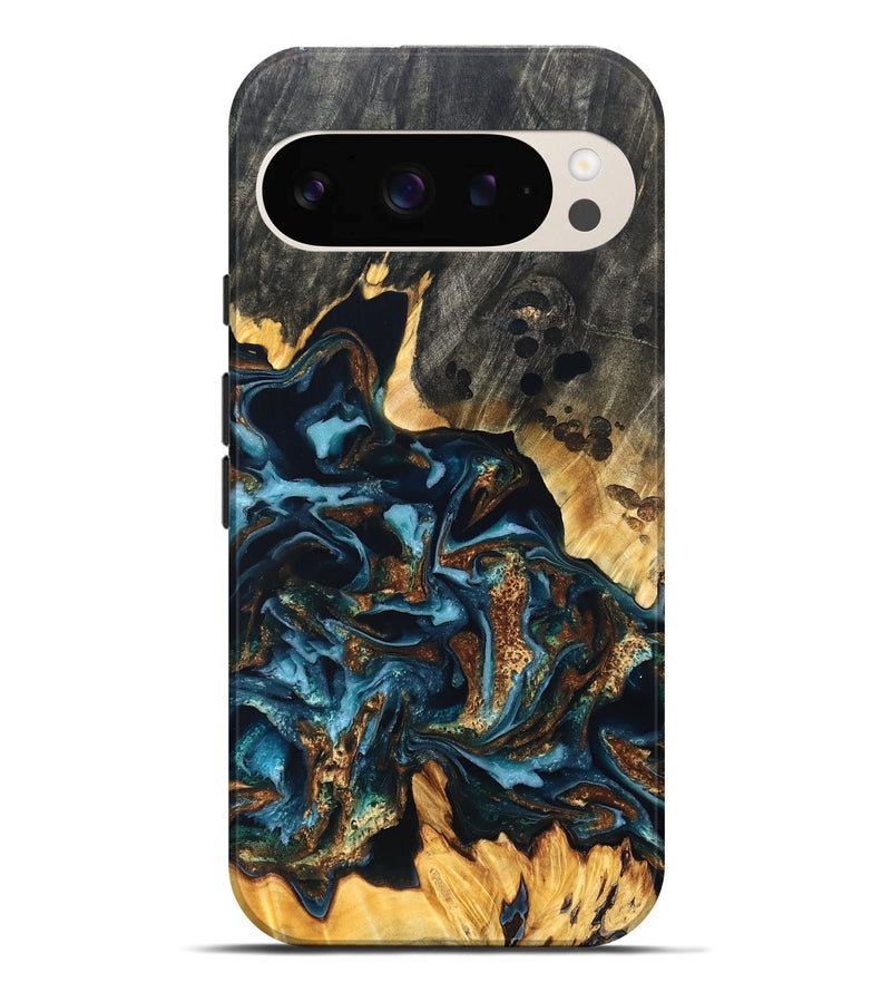 Pixel 9 Pro XL Wood Live Edge Phone Case - Jessi (Teal & Gold, 822876)