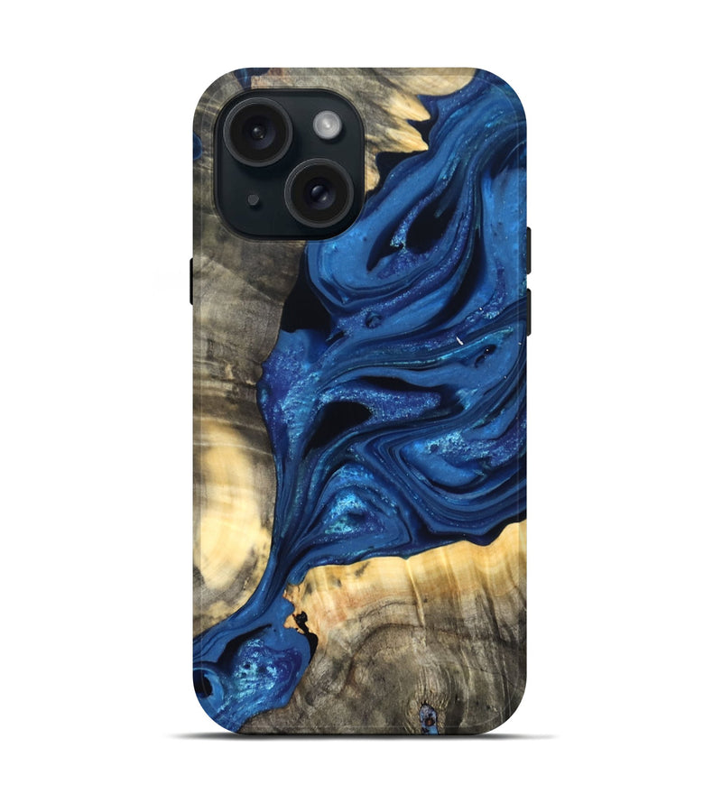 iPhone 15 Wood Live Edge Phone Case - Jaylon (Blue, 822877)