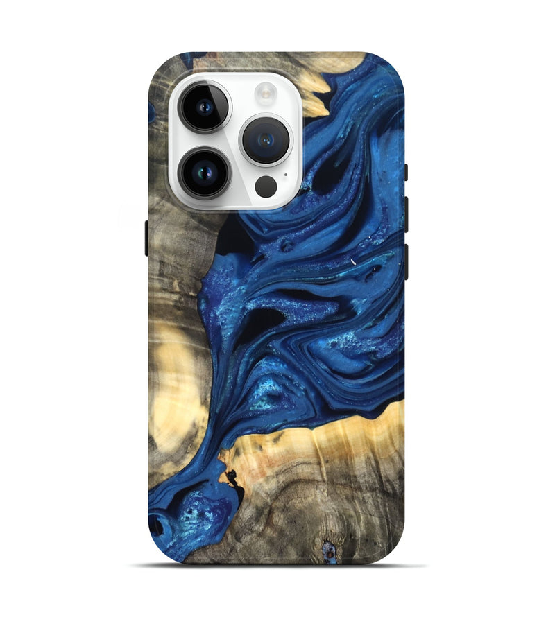 iPhone 15 Pro Wood Live Edge Phone Case - Jaylon (Blue, 822877)