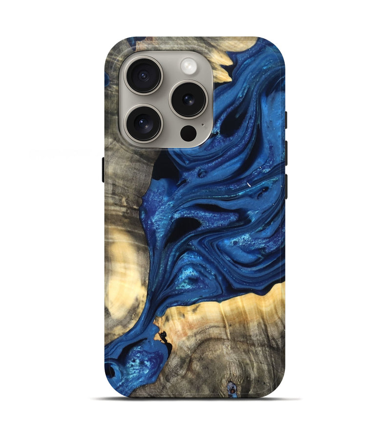 iPhone 16 Pro Wood Live Edge Phone Case - Jaylon (Blue, 822877)