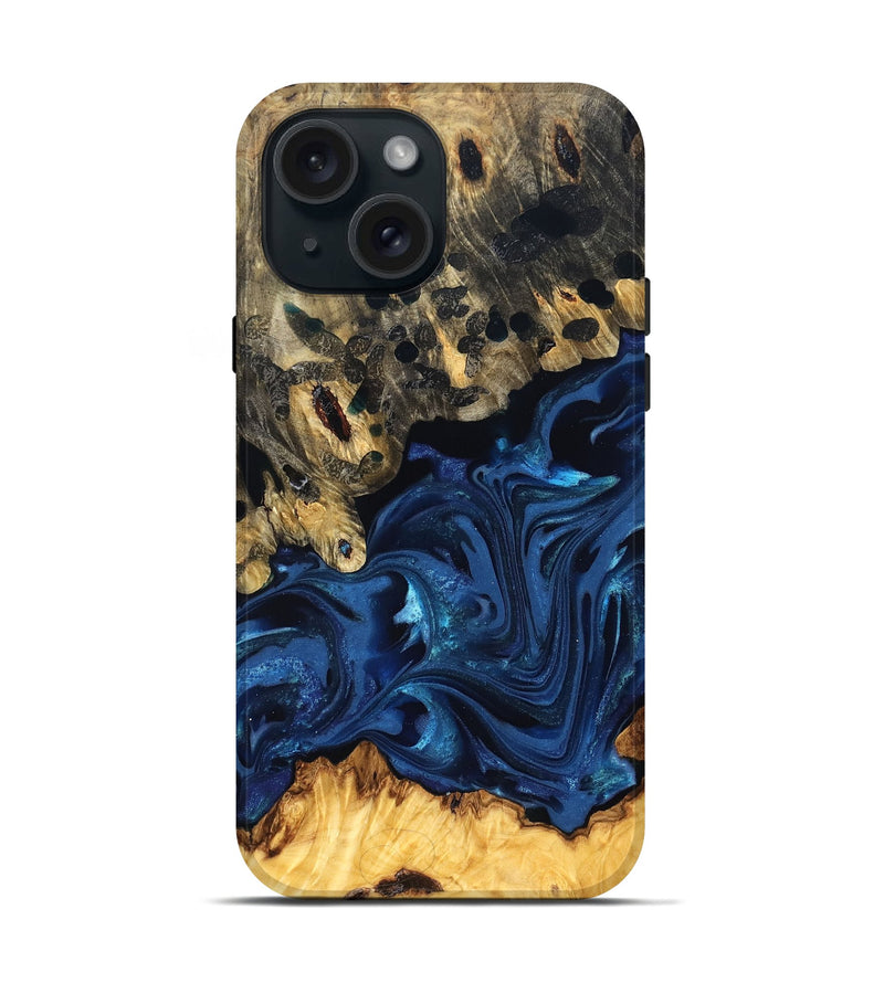 iPhone 15 Wood Live Edge Phone Case - Toccara (Blue, 822878)
