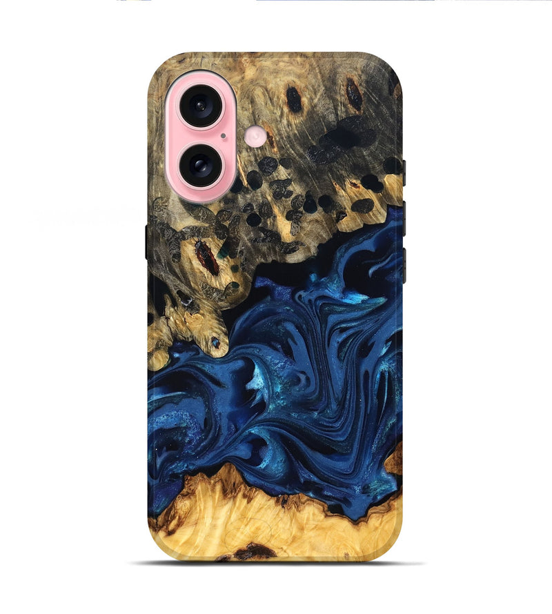 iPhone 16 Wood Live Edge Phone Case - Toccara (Blue, 822878)