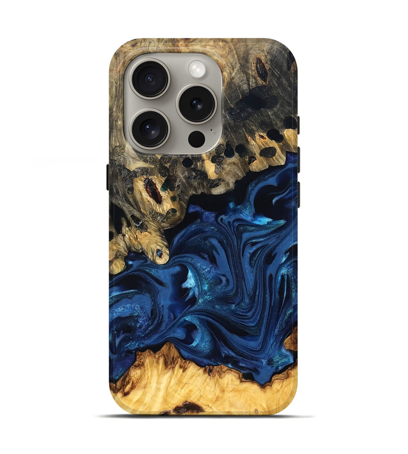iPhone 16 Pro Wood Live Edge Phone Case - Toccara (Blue, 822878)