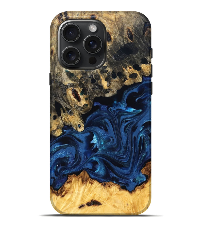 iPhone 16 Pro Max Wood Live Edge Phone Case - Toccara (Blue, 822878)