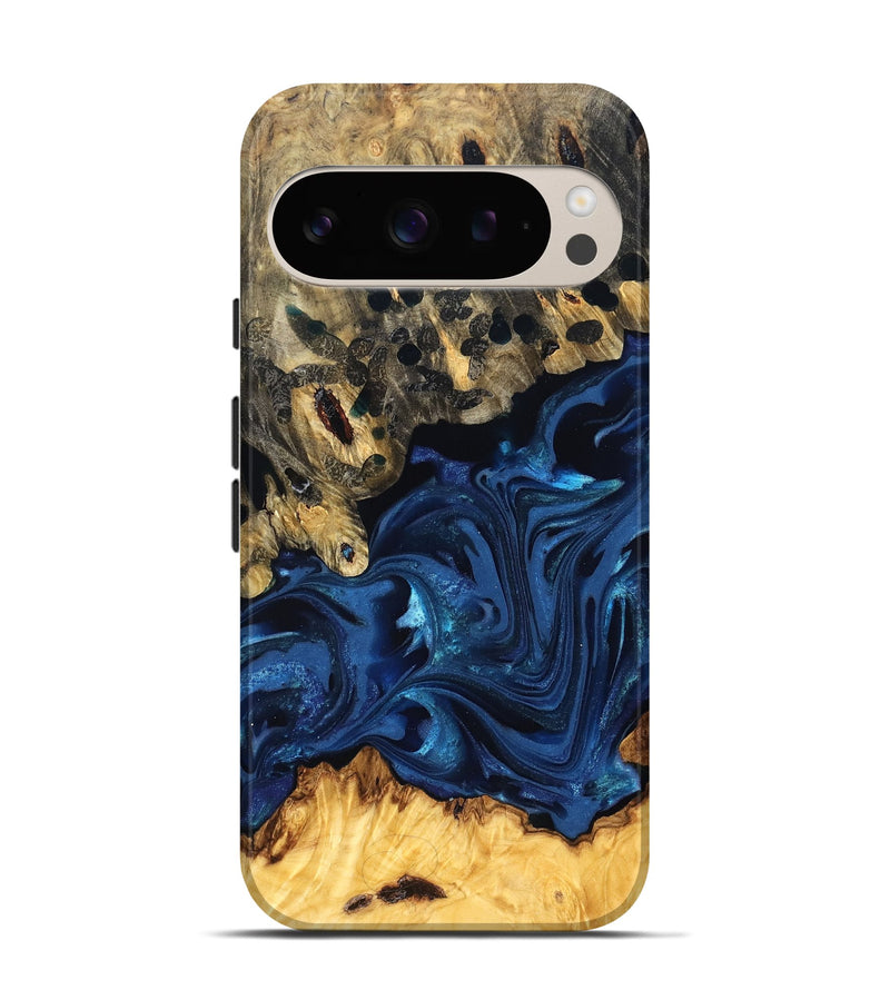 Pixel 9 Pro Wood Live Edge Phone Case - Toccara (Blue, 822878)