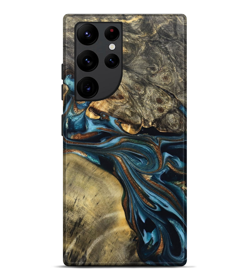 Galaxy S22 Ultra Wood Live Edge Phone Case - Julissa (Teal & Gold, 822880)