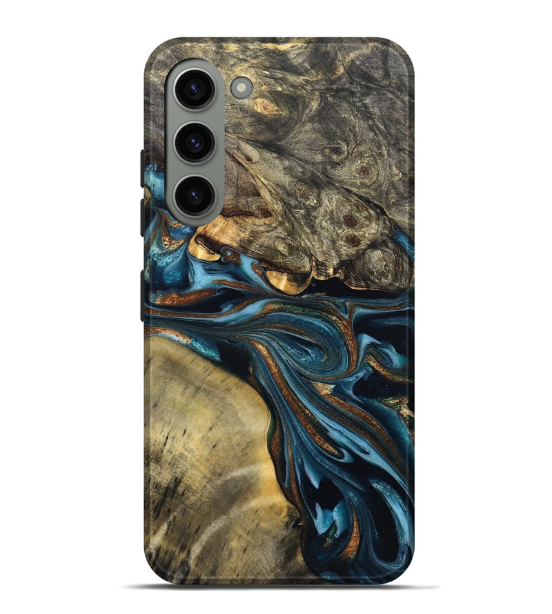 Galaxy S23 Plus Wood Live Edge Phone Case - Julissa (Teal & Gold, 822880)