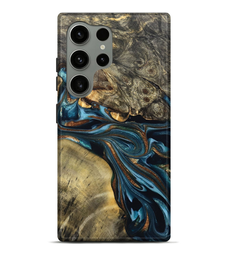 Galaxy S24 Ultra Wood Live Edge Phone Case - Julissa (Teal & Gold, 822880)