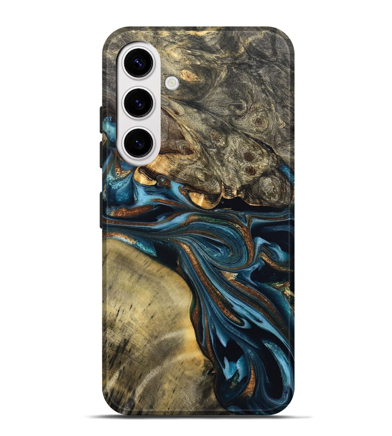 Galaxy S25 Plus Wood Live Edge Phone Case - Julissa (Teal & Gold, 822880)