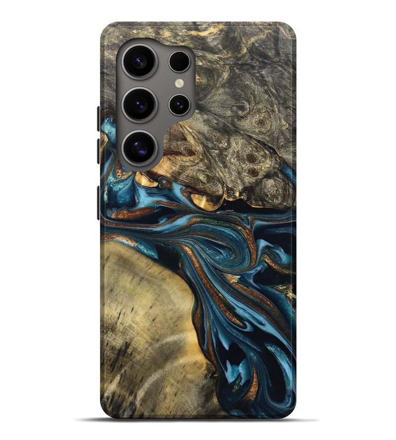 Galaxy S25 Ultra Wood Live Edge Phone Case - Julissa (Teal & Gold, 822880)