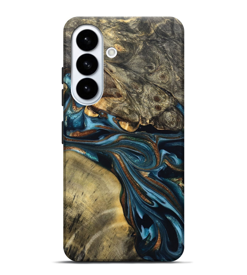 Galaxy S26 Plus Wood Live Edge Phone Case - Julissa (Teal & Gold, 822880)