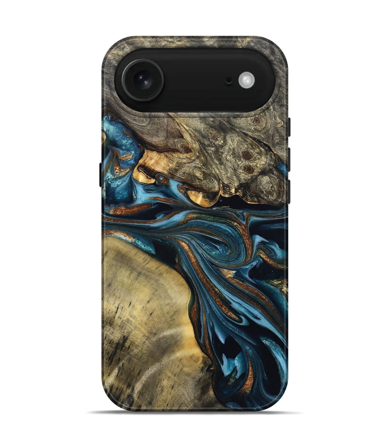 iPhone 17 Air Wood Live Edge Phone Case - Julissa (Teal & Gold, 822880)