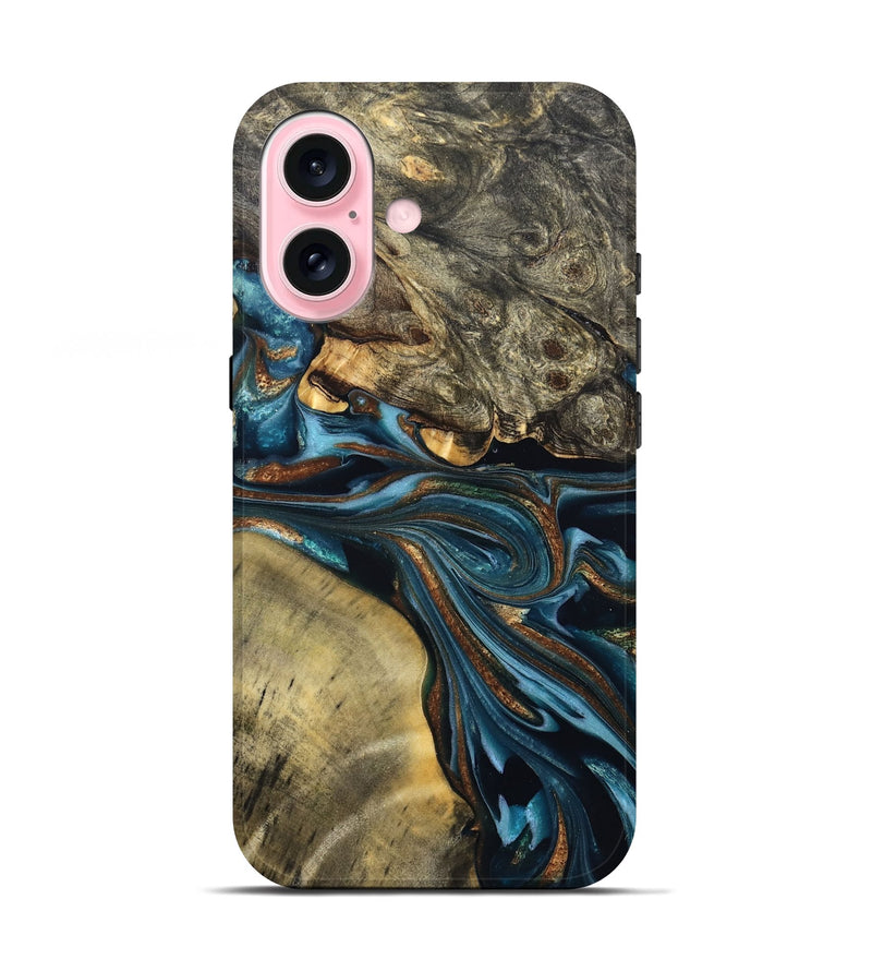 iPhone 17 Wood Live Edge Phone Case - Julissa (Teal & Gold, 822880)