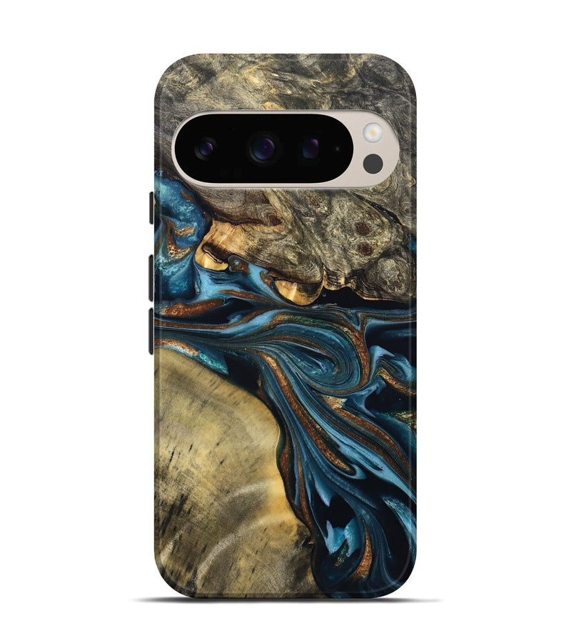 Pixel 10 Wood Live Edge Phone Case - Julissa (Teal & Gold, 822880)