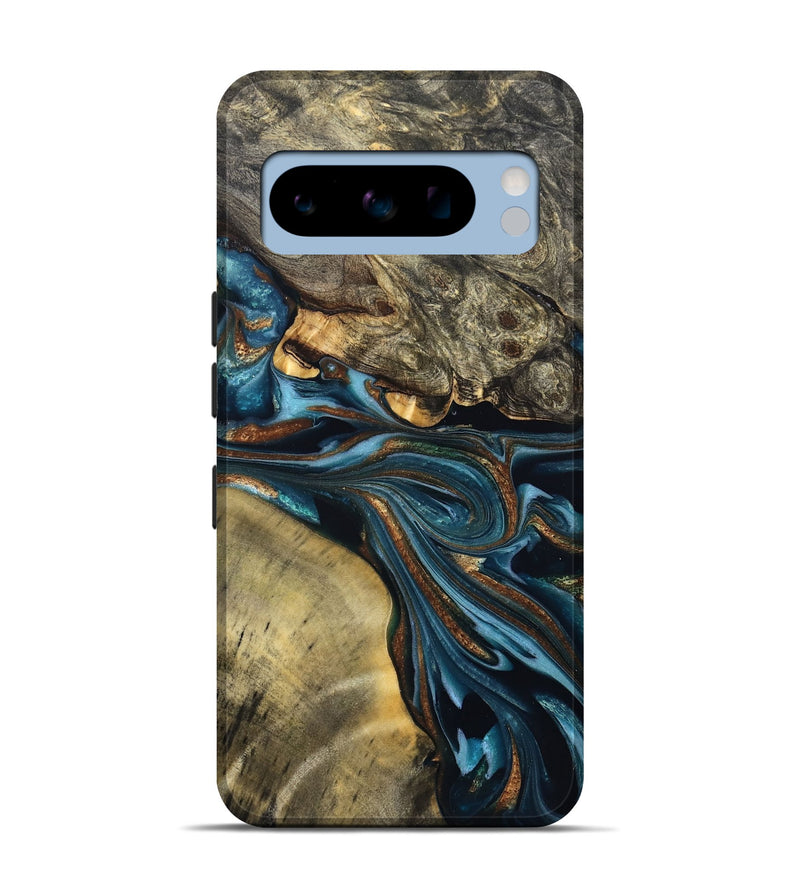 Pixel 8 Pro Wood Live Edge Phone Case - Julissa (Teal & Gold, 822880)
