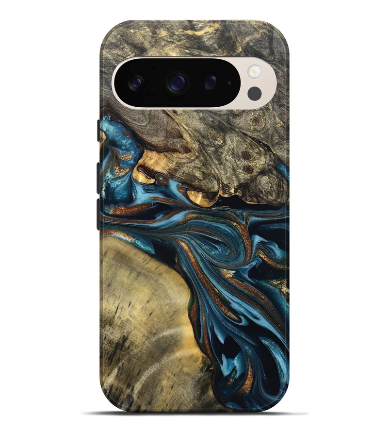 Pixel 9 Pro XL Wood Live Edge Phone Case - Julissa (Teal & Gold, 822880)