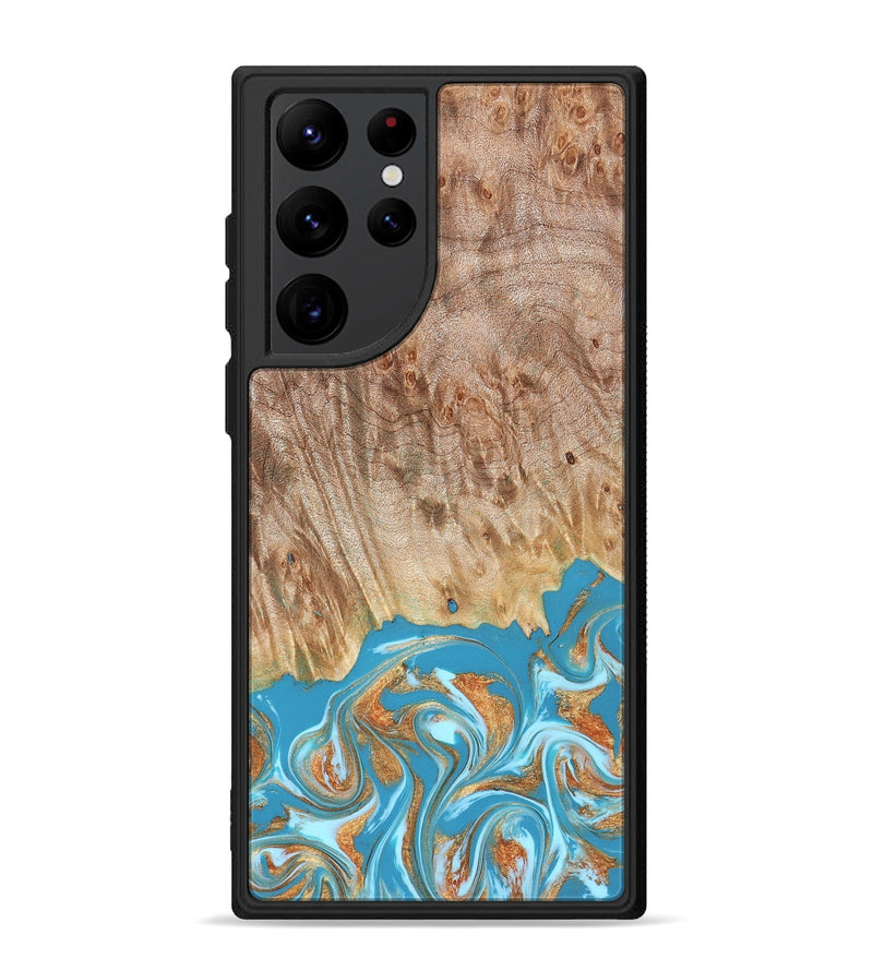 Galaxy S22 Ultra Wood Phone Case - Brianna (Teal & Gold, 822888)